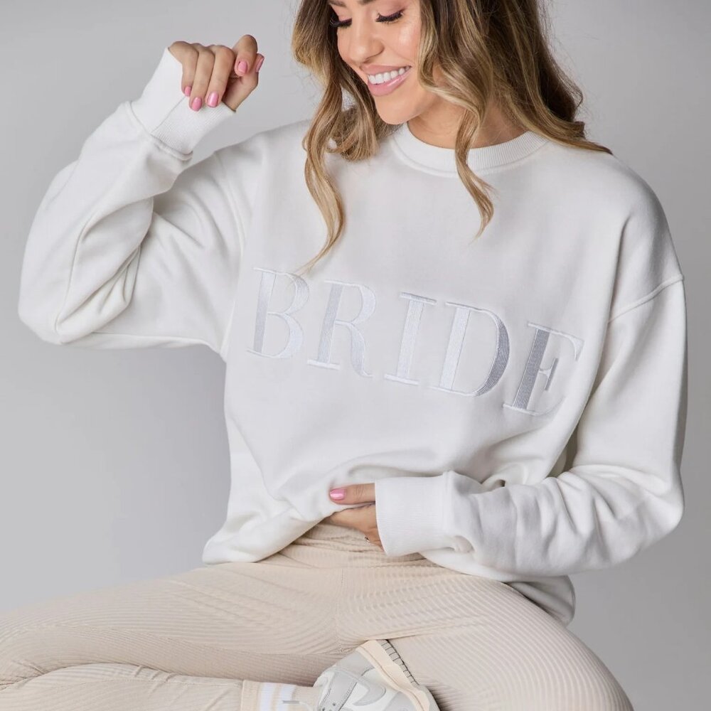 Bride Embroidered Crewneck Sweatshirt - White